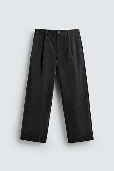 PANTALÓN PANA PLIEGUES - Gris oscuro de Zara
