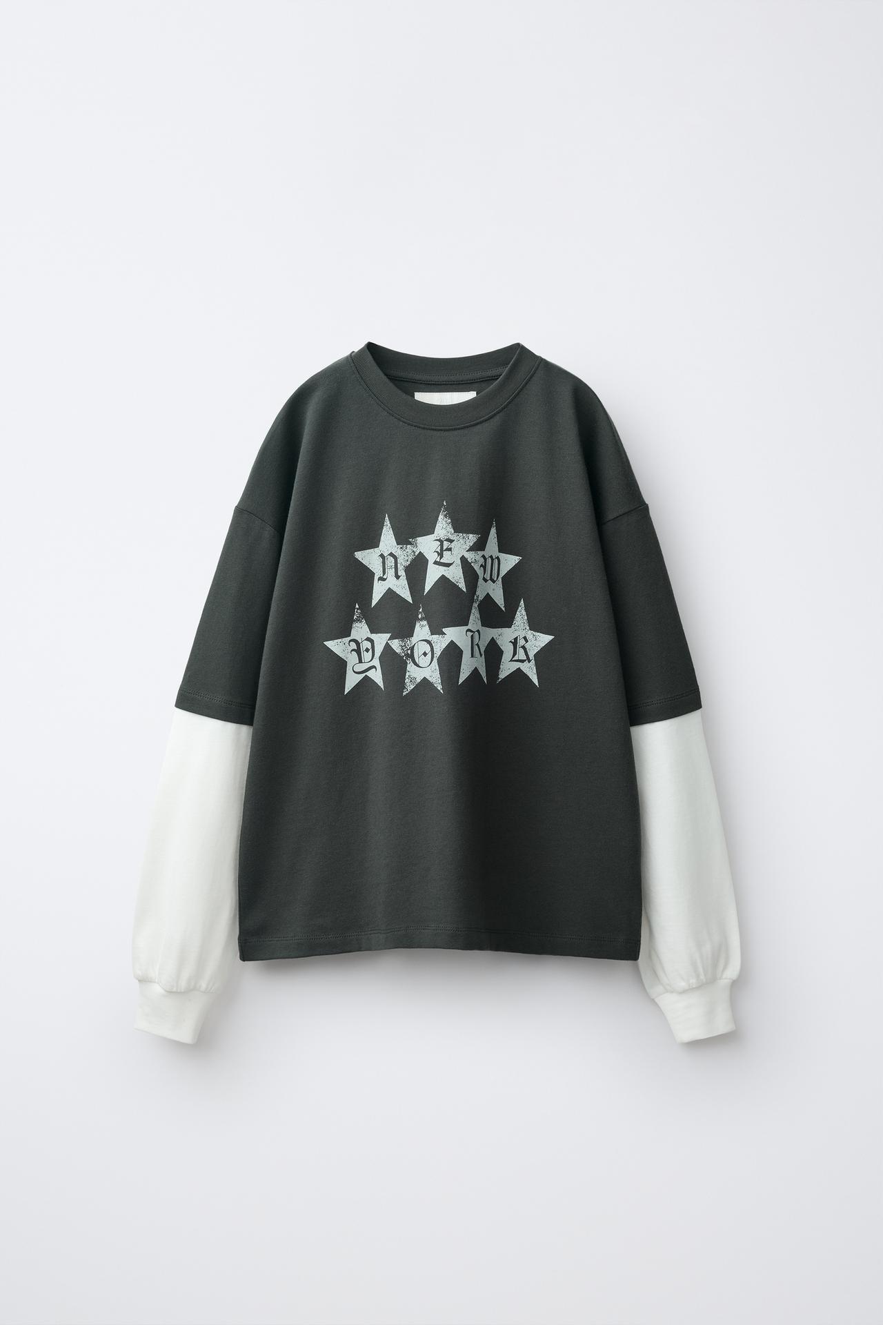DOUBLE SLEEVE PRINTED T-SHIRT — Dark anthracite
