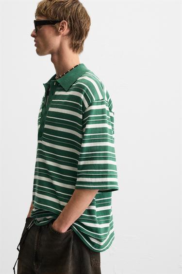 POLO EN MAILLE TEXTURÉE RAYURES - Vert de Zara - Image 5