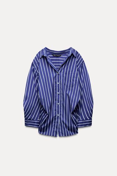 РУБАШКА В ПОЛОСКУ С РУКАВАМИ «ЛЕТУЧАЯ МЫШЬ» — Оттенки Синего от Zara — изображение 0