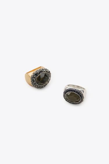Zara 2-PACK OF GLITTER JEWEL RINGS - Gold / Silver - Image 0