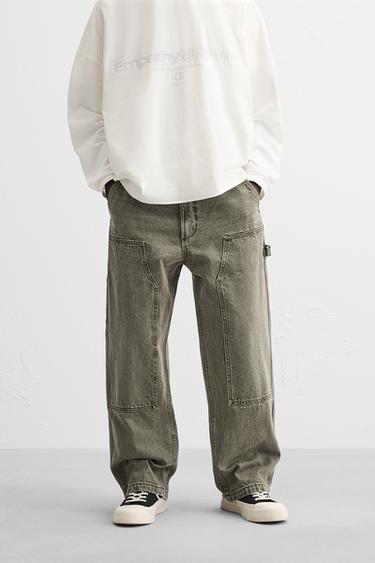 FADED CARPENTER POCKET TROUSERS - Khaki by Zara