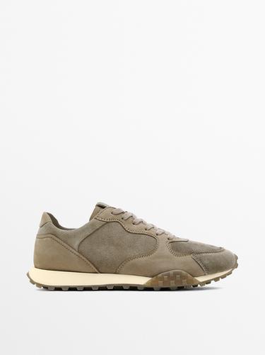 Zara Contrast leather trainers - Mink Gray - Image 0