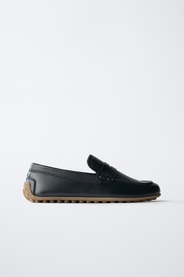 Zara LEATHER LOAFERS - Navy Blue