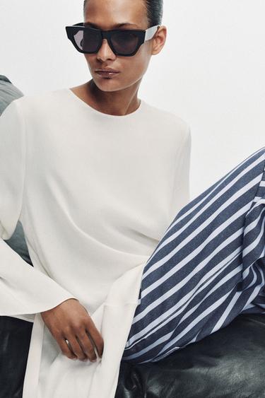 JEAN ZW COLLECTION LOOSE TAILLE MOYENNE RAYURES - Bleu de Zara - Image 1