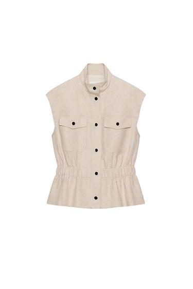 LINEN BLEND POCKET GILET - Light beige by Zara