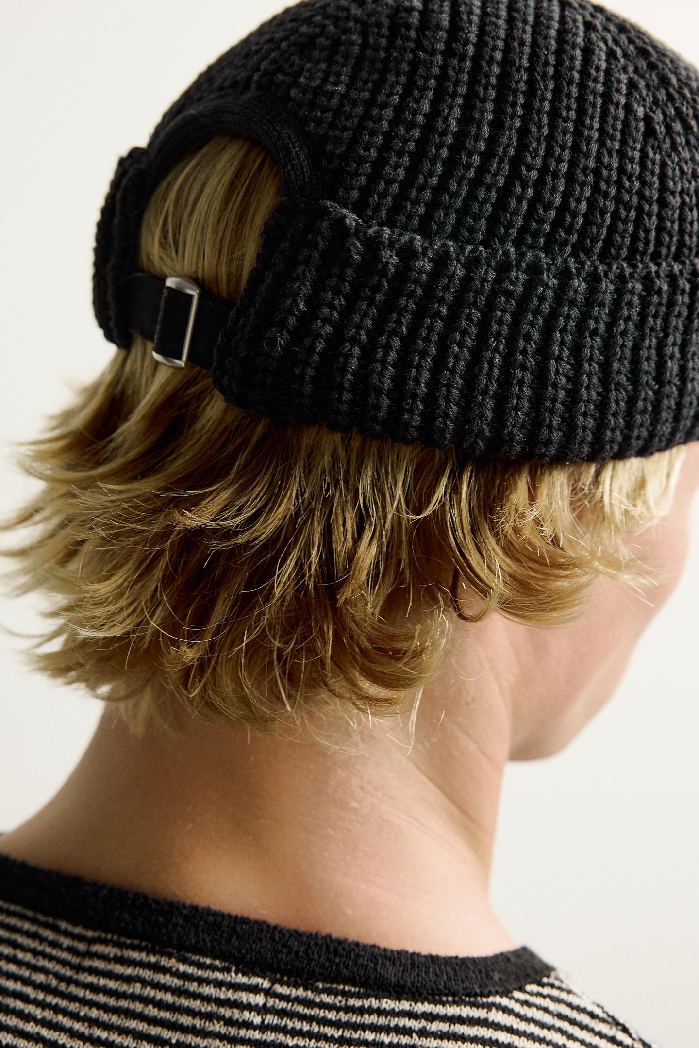 Мужская шапка Zara Cotton Blend Knit Beanie, цвет: Чёрный — фото 3