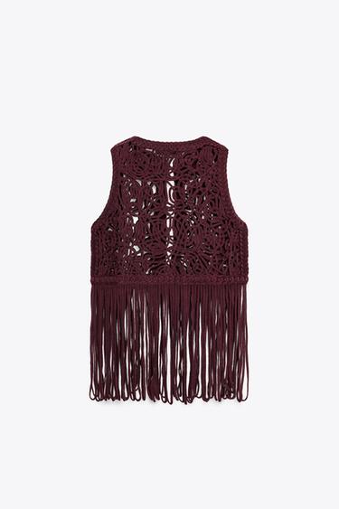 FRINGED MACRAMÉ WAISTCOAT - Aubergine by Zara - Image 6