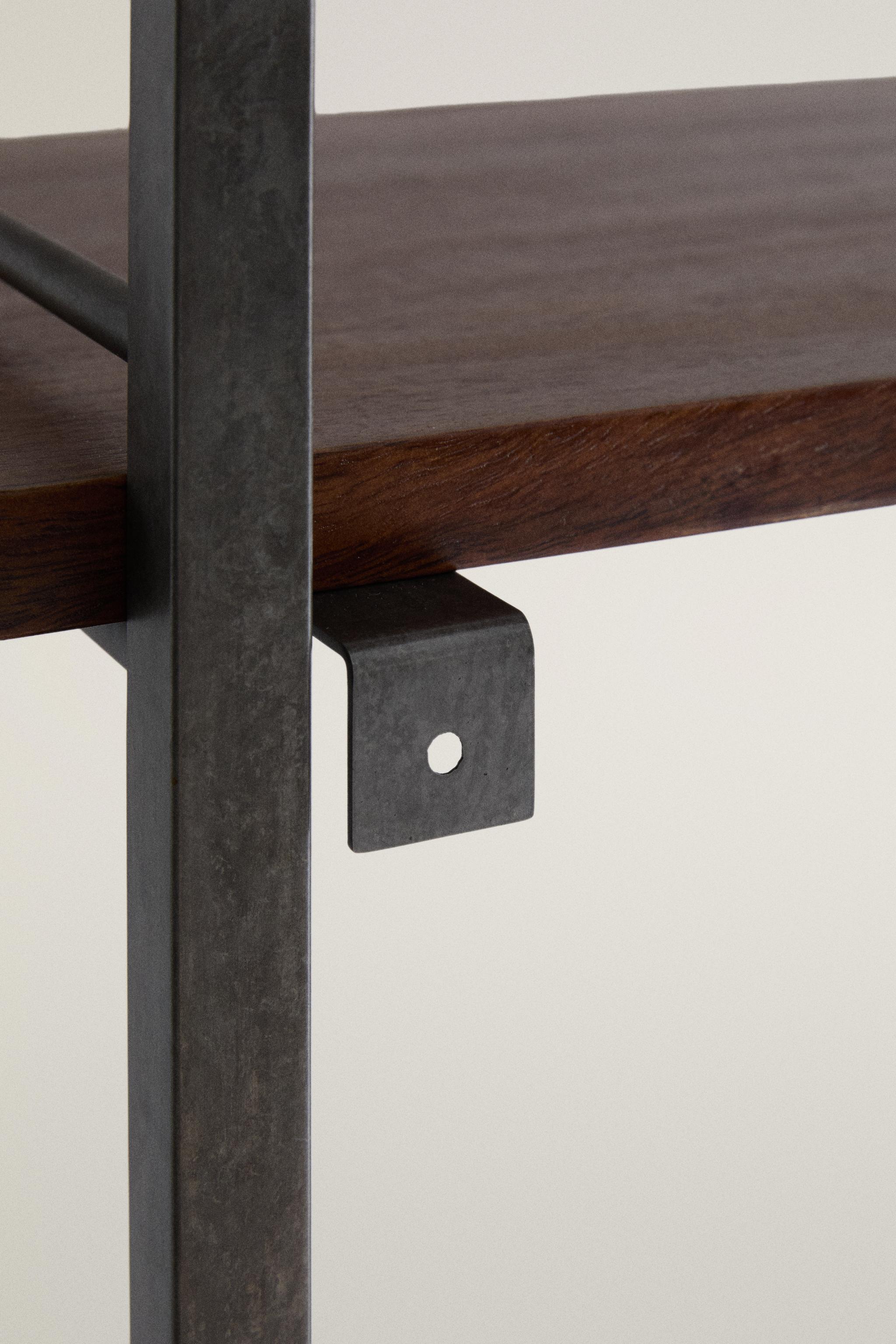 STAINLESS STEEL AND WOOD TALL SHELF UNIT