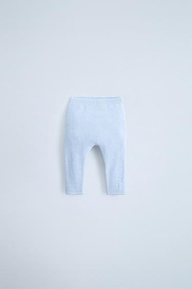 Zara EMBROIDERED PALM TREE KNIT PANTS - Pastel blue