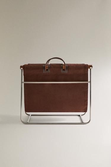 COTTON AND LEATHER MAGAZINE RACK - Brown by Zara