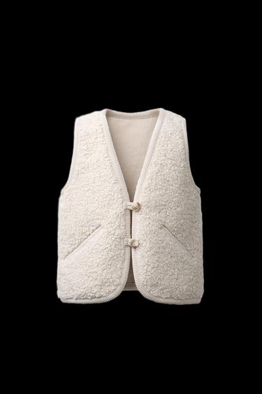 CONTRAST CORDUROY AND FAUX SHEARLING WAISTCOAT - Ecru by Zara - Image 0