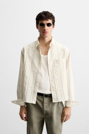 CHEMISE RAYURES CONTRASTÉES - Blanc cassé de Zara - Image 1
