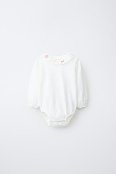 Zara EMBROIDERED COLLAR BODYSUIT - Light ecru - Image 0