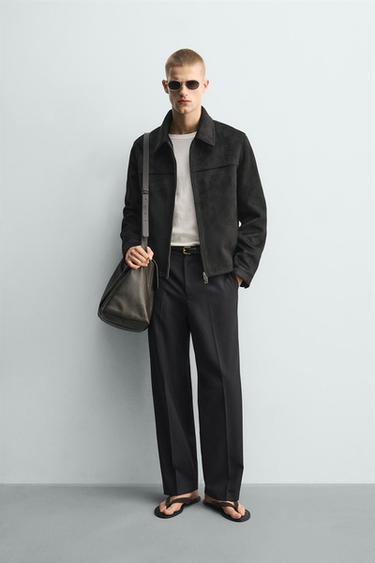 Zara RELAXED FIT FAUX SUEDE JACKET - Black