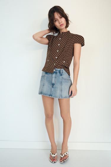 Zara DENIM SKORT WITH POCKETS - Light blue
