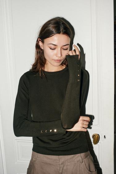 BASIC PLAIN KNIT JUMPER - Dark khaki by Zara
