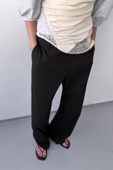 PANTALON DROIT TAILLE BASSE - Noir de Zara - Image 1