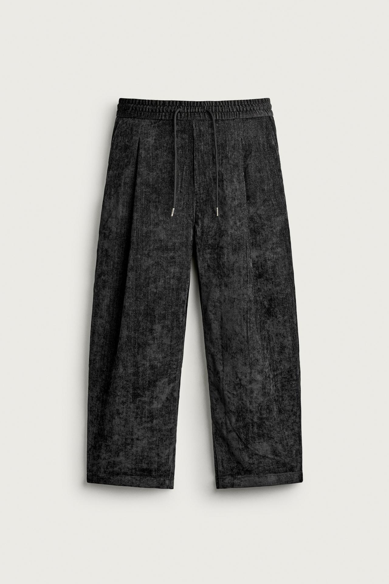 SOFT IRREGULAR WASH-EFFECT PANTS — Black / Ecru