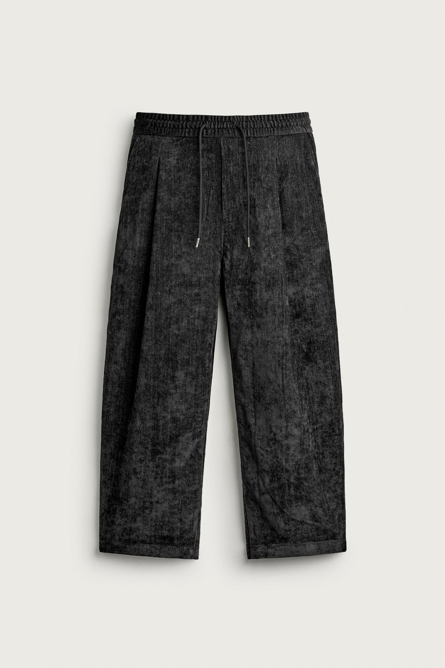 Мужские брюки Zara Soft Irregular Wash-Effect, цвет: Чёрный / Экрю — фото 6