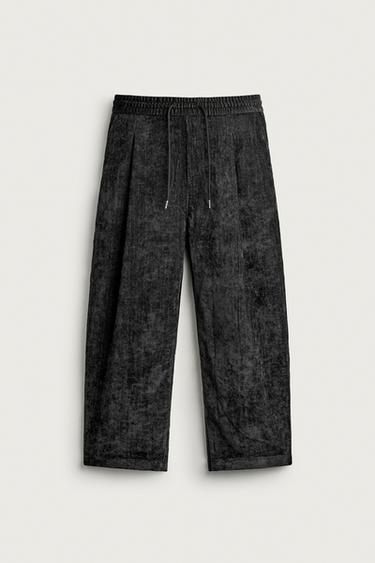 SOFT IRREGULAR WASH-EFFECT PANTS — Black / Ecru 1