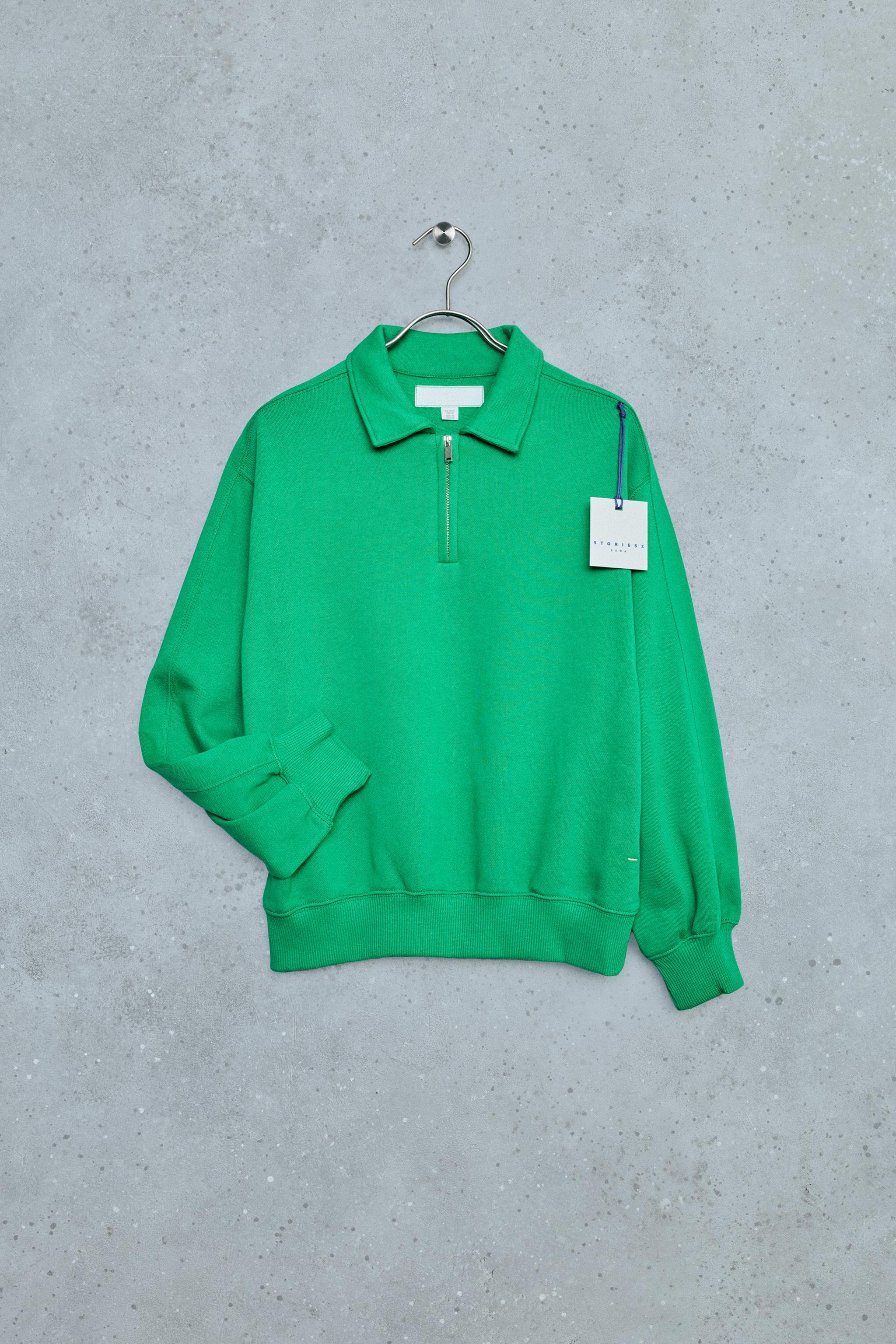 STORIESZ - PLUSH ZIP POLO SWEATSHIRT — Green / Ecru