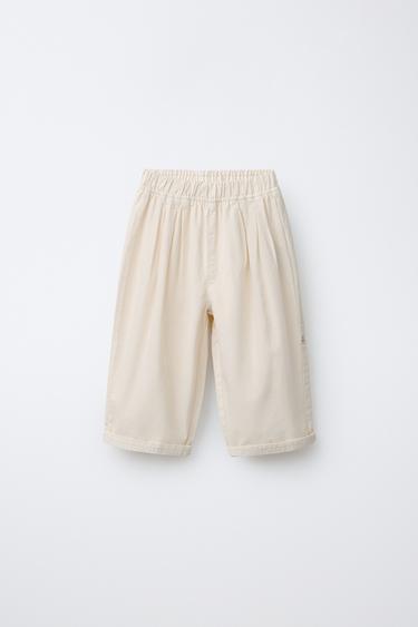 BALLOON CANVAS TROUSERS WITH LABEL - Light beige by Zara - Image 0