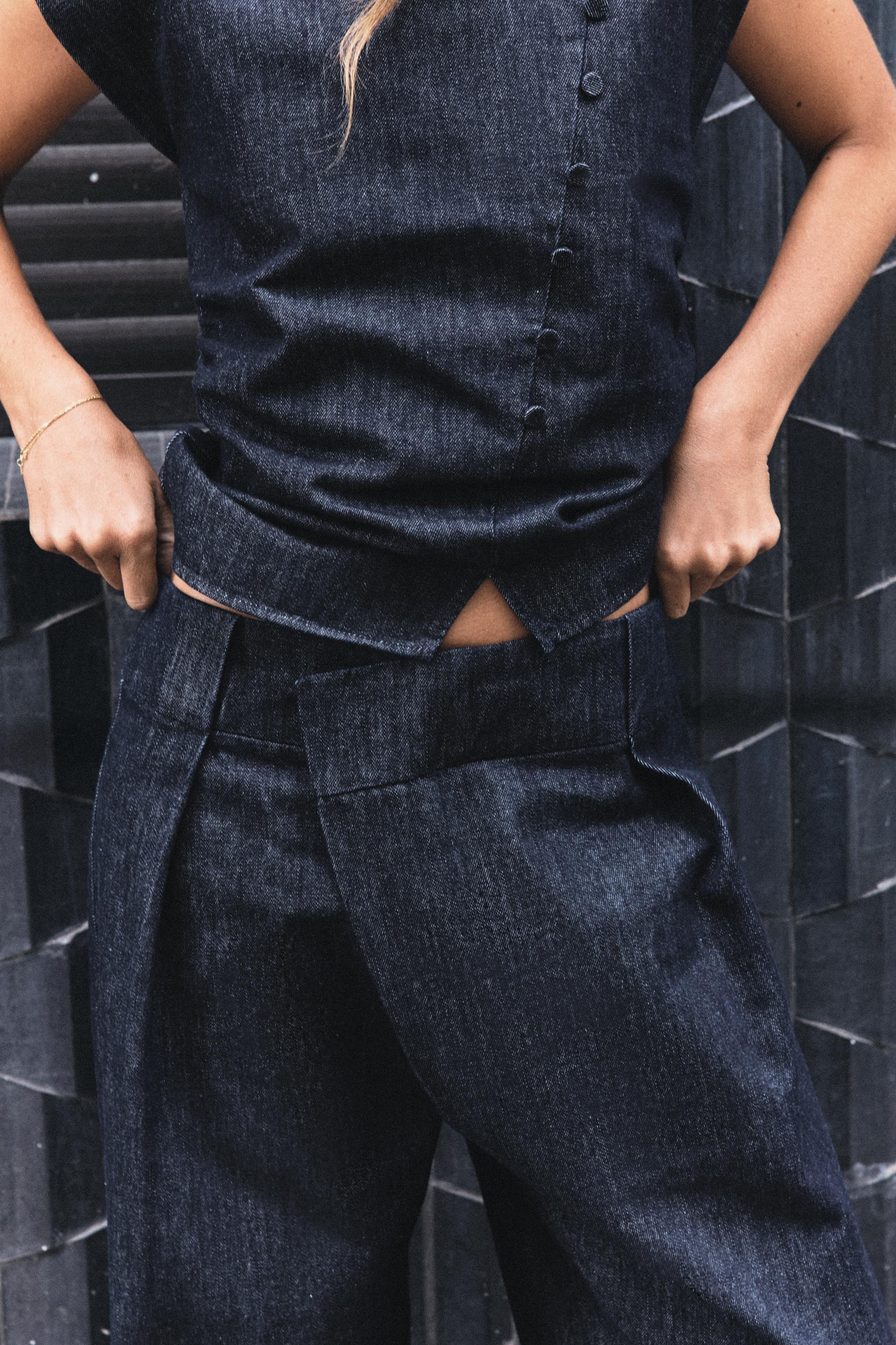Zara Z1975 KAPLAMALI DÜĞMELİ DENIM TOP görsel 5