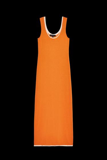 Zara LONG KNIT DRESS WITH DOUBLE LAYER TRIM - Tangerine - Image 0