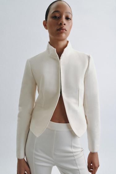 ZW COLLECTION FITTED BLAZER WITH CONTRAST FABRIC - Ecru by Zara