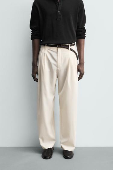Zara WOOL PLEATED PANTS - Ecru