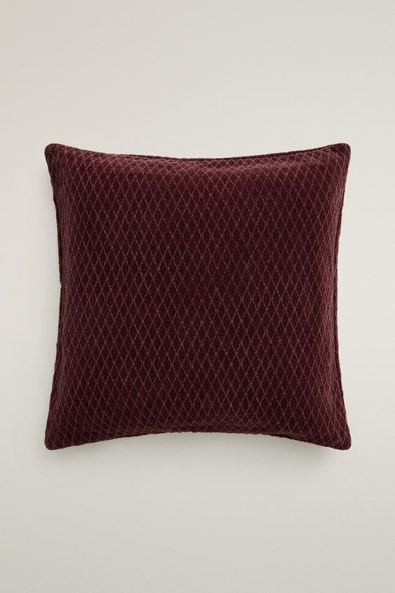 CHENILLE RAISED DIAMOND DESIGN CUSHION COVER - Reddish by Zara - Image 0