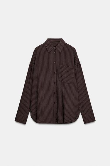 Zara ZW COLLECTION FLOWY STRIPED SHIRT - Brown