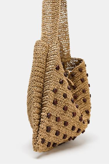 BEADED WOVEN TOTE BAG - Light beige by Zara - Image 3