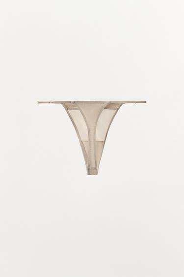 SILK MIX THONG - Beige by Zara - Image 1