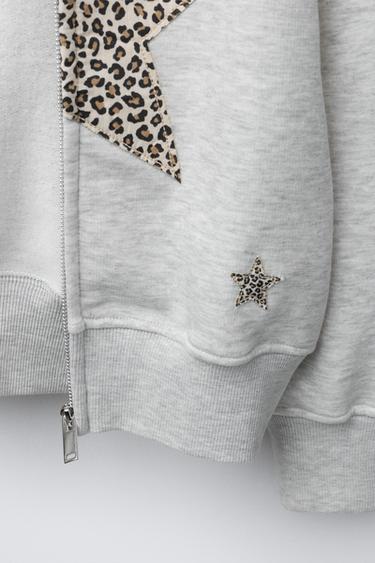 SWEAT ZIPPÉ ÉTOILE ANIMAL PRINT - Gris chiné de Zara - Image 3