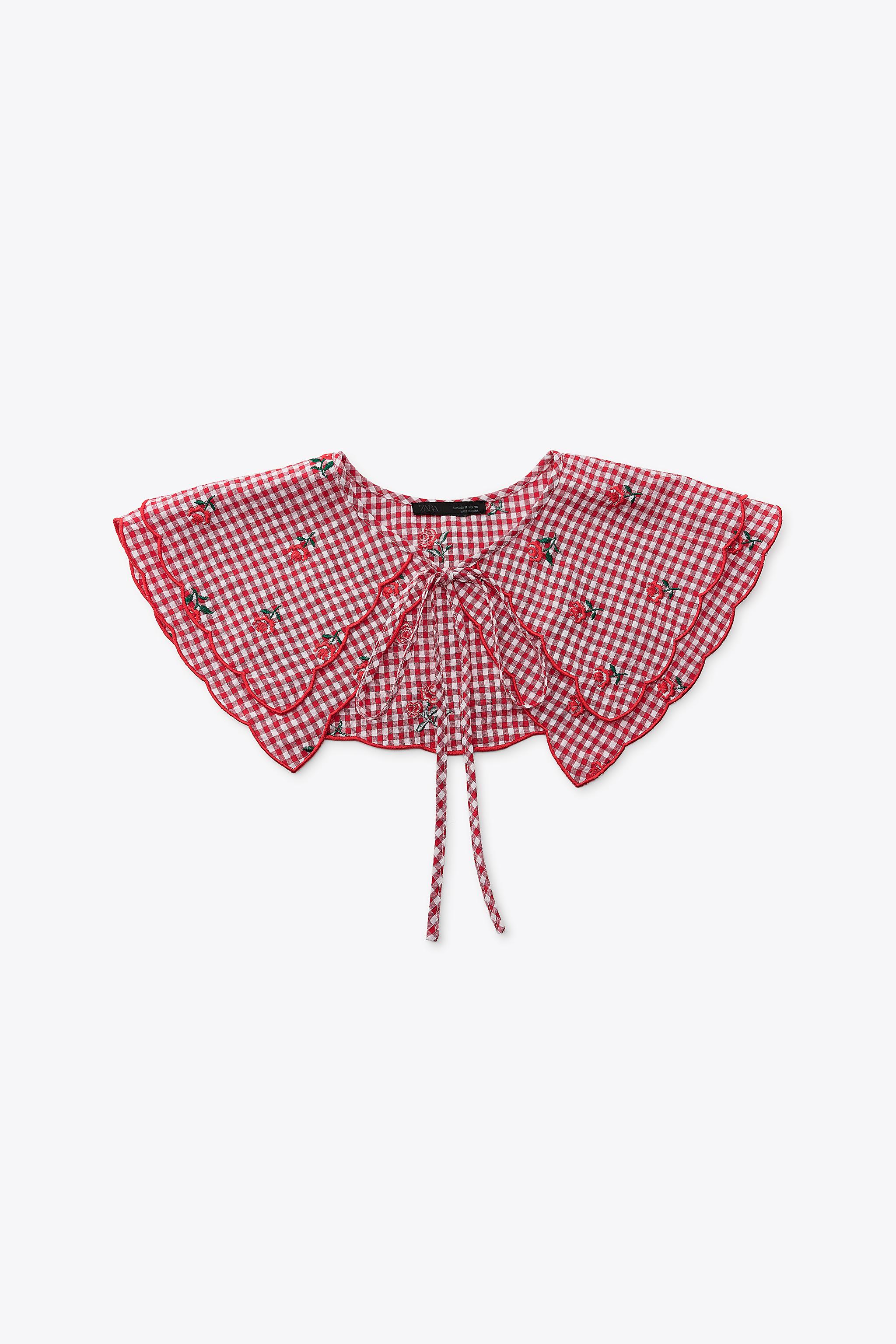 ギンガムチェック柄刺繍襟 - レッド | ZARA Japan / 日本