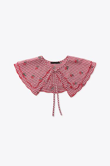 GINGHAM CHECK EMBROIDERED COLLAR - Red by Zara