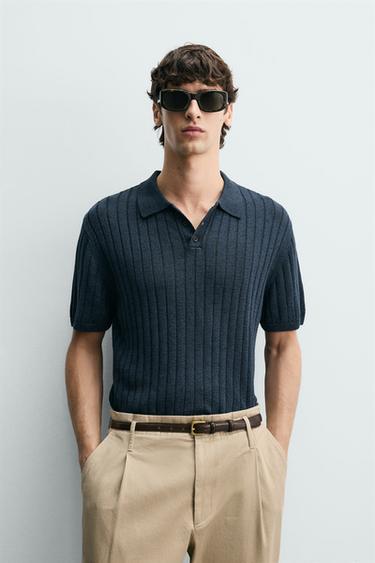 RIB KNIT POLO SHIRT - Navy blue by Zara