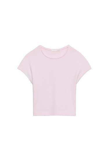 CROPPED-T-SHIRT MIT KURZEN ÄRMELN - Pastellrosa von Zara