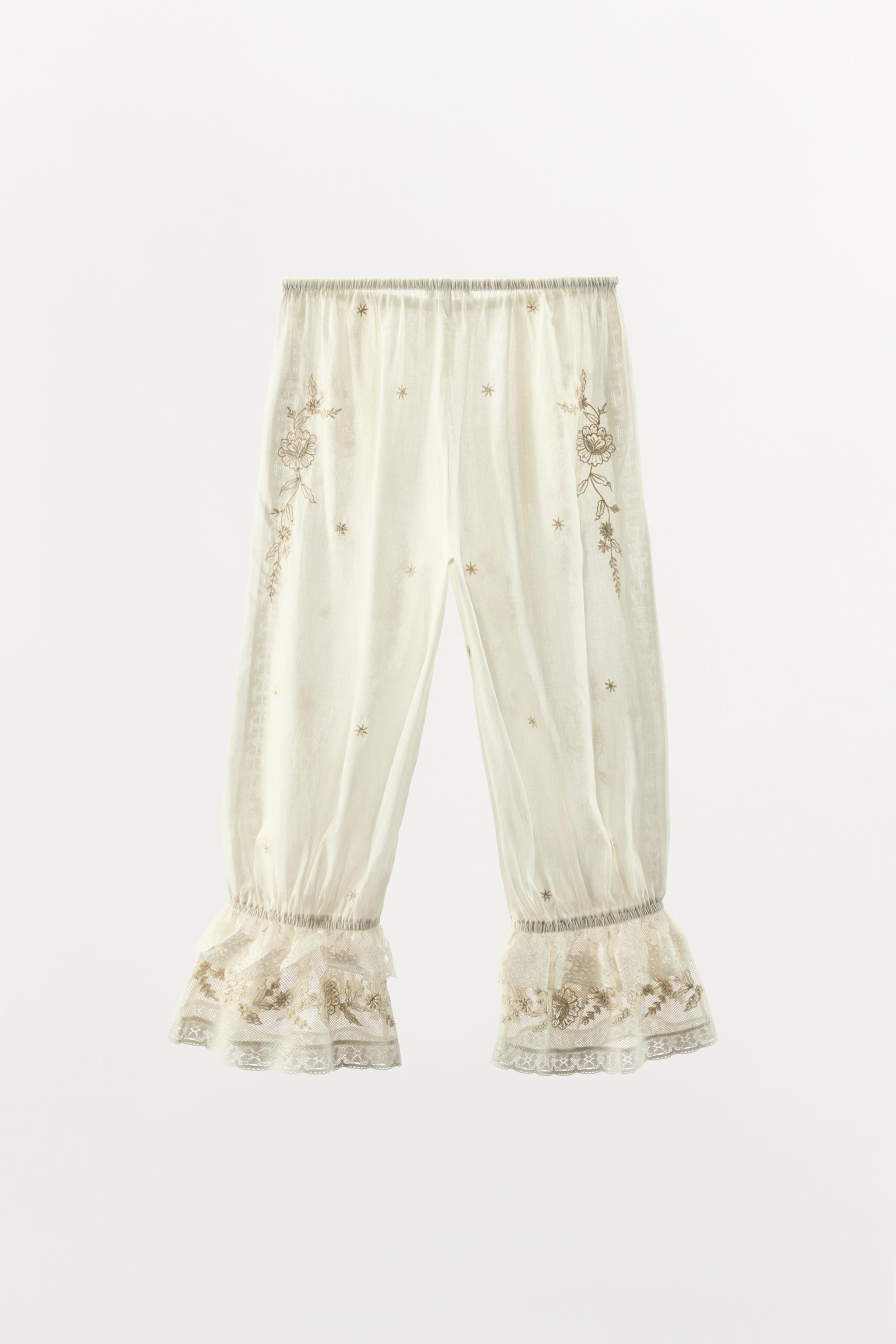 RUFFLED EMBROIDERED BEADED PANTS