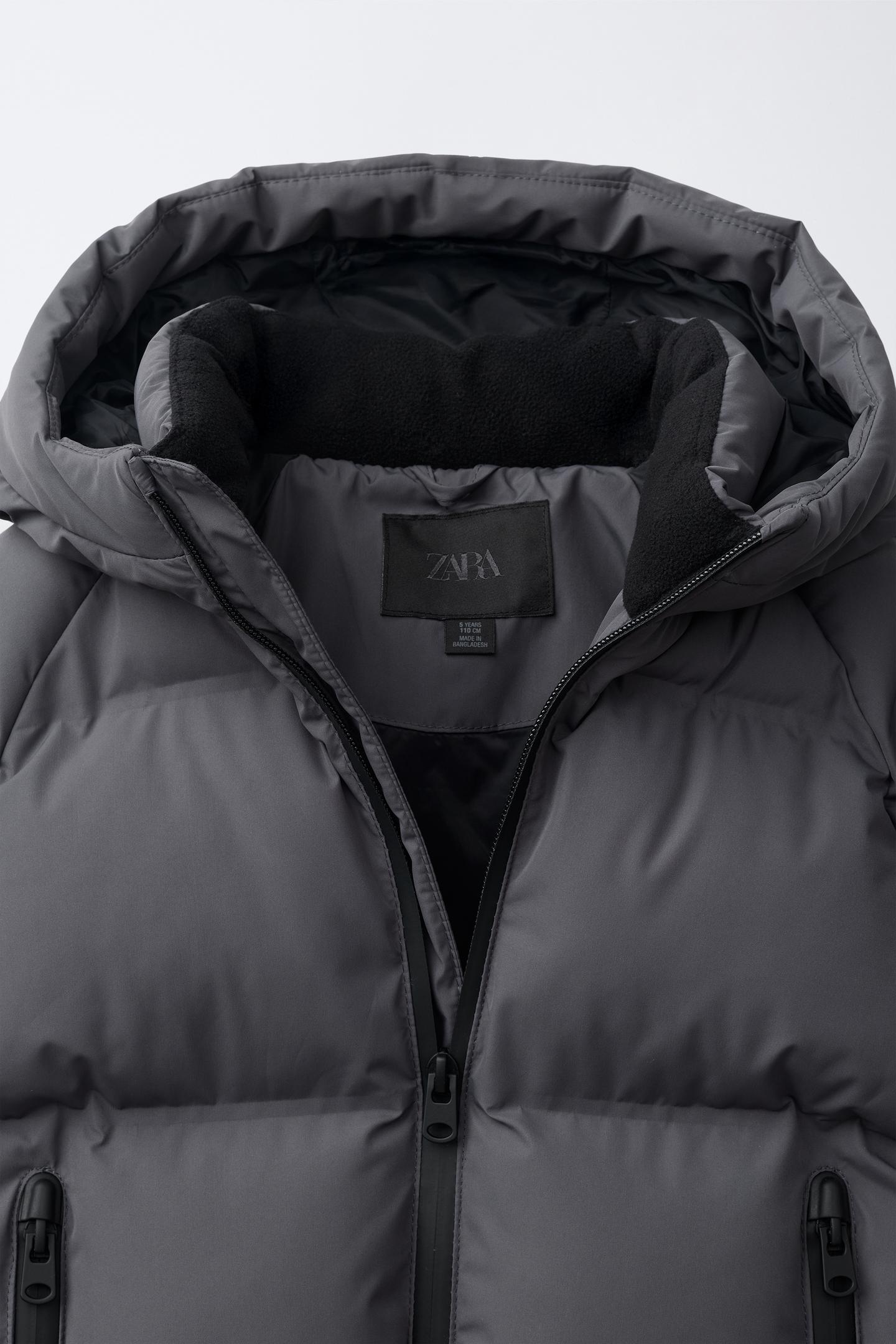 Детские худи Zara Water-Repellent Puffer Coat, цвет: Антрацитовый серый — фото 7