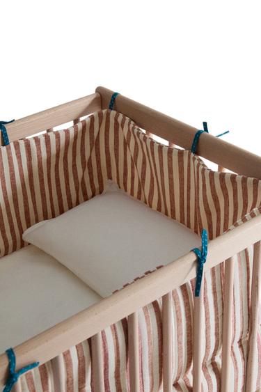 STRIPED LINEN AND COTTON BABY COT BUMPER COVER - Brick by Zara