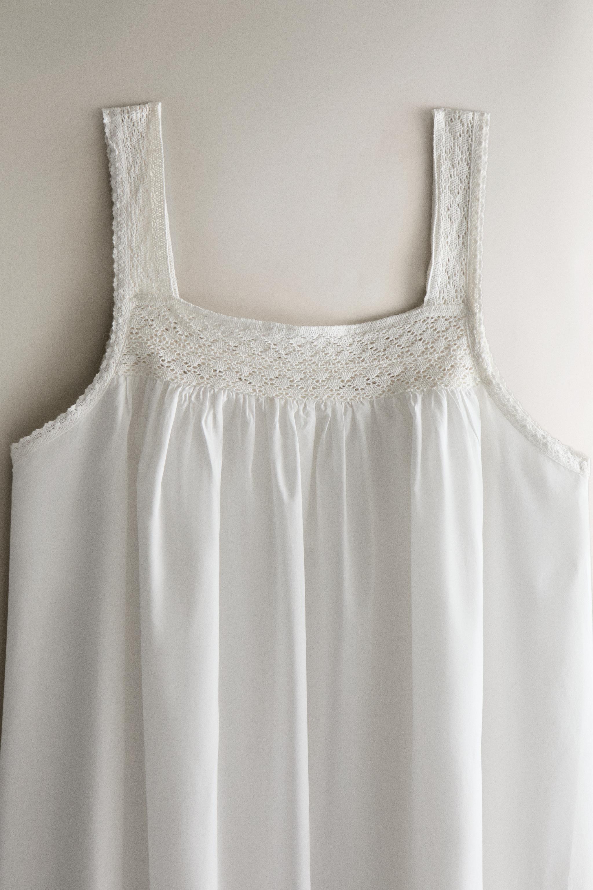 CHEMISE DE NUIT COTON BRETELLES DENTELLE