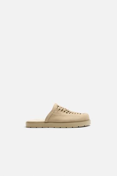 BRAIDED LEATHER CLOGS - Beige by Zara