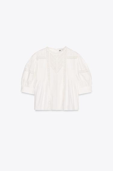Zara ZW COLLECTION LACE BLOUSE - Ecru