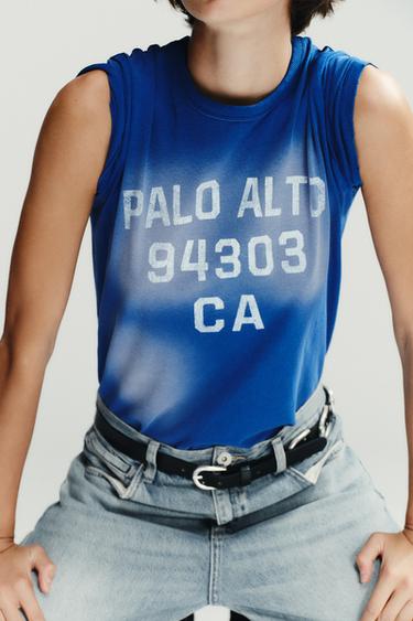FADED-EFFECT TEXT T-SHIRT - Blue by Zara