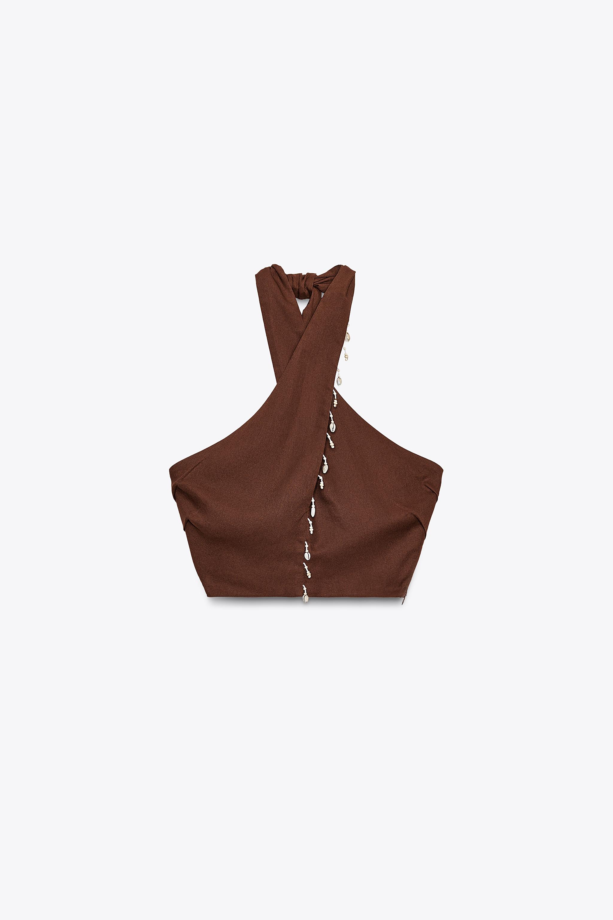 TOP HALTER AVEC LIN ET COQUILLAGES