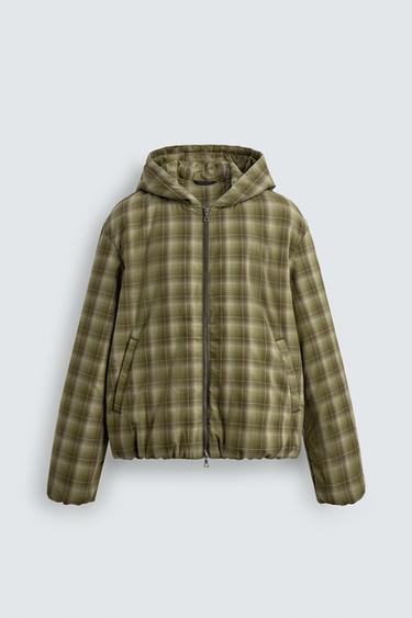 Zara CHECKERED HOODIE JACKET - Light green