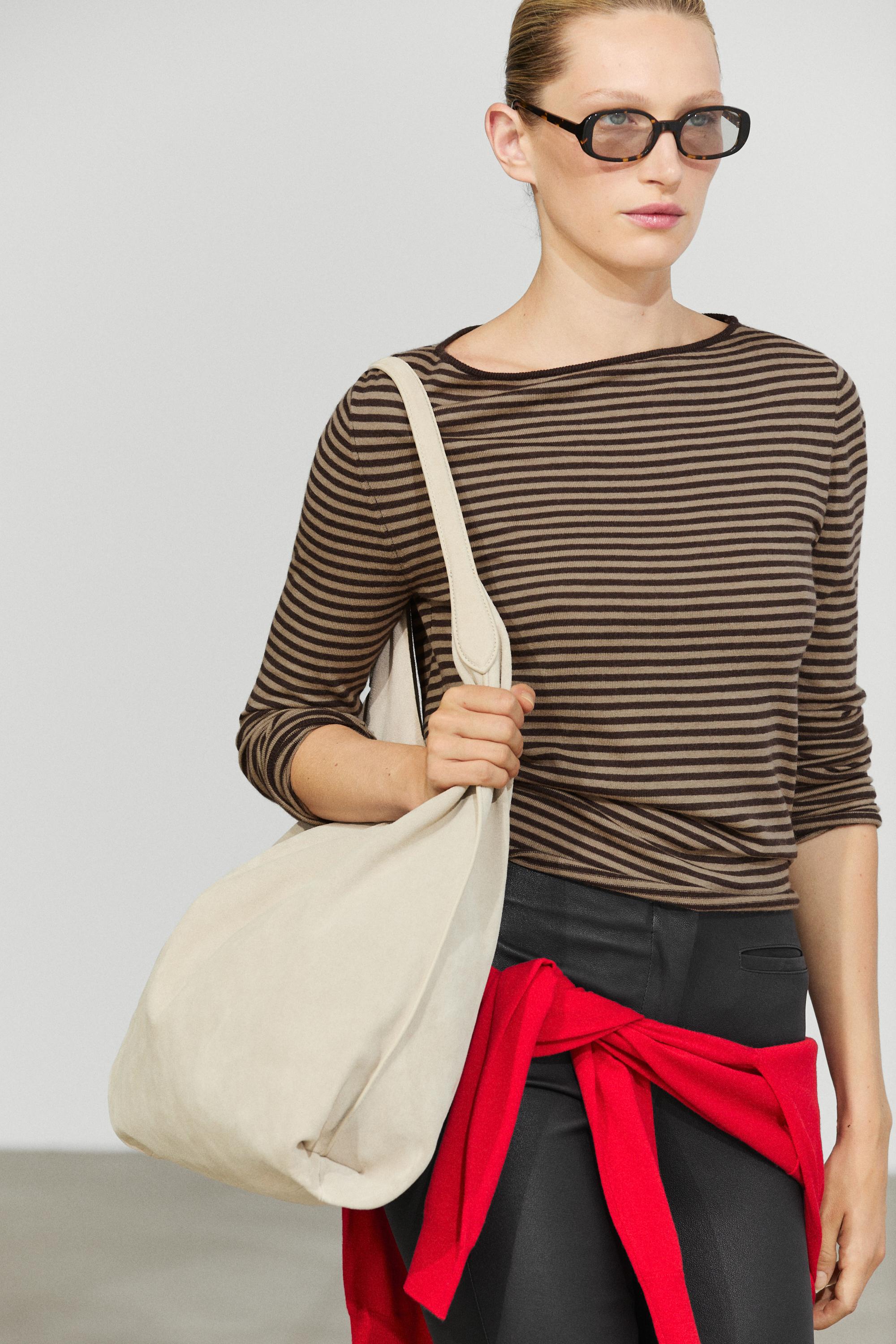 Striped wool-blend knit sweater — Light brown